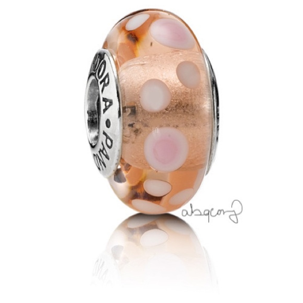 TWO EUC Pandora 790694 Sterling Silver Pink Bubbles Murano Glass Charm